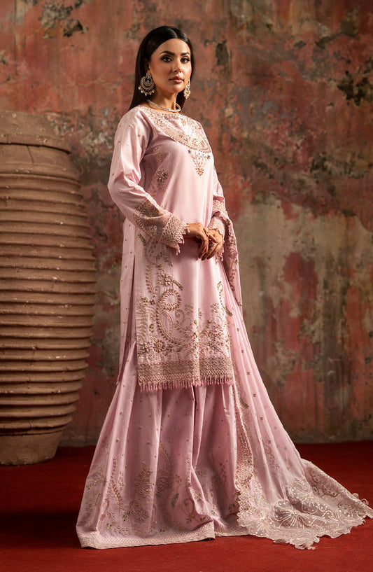 Zarqon by Zebtan Embroidered Tassal Silk Unstitched 3 Piece Suit - ZQ-03 - ZBT25ZQ - Pink - Luxury Collection