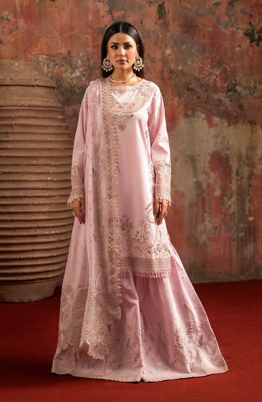 Zarqon by Zebtan Embroidered Tassal Silk Unstitched 3 Piece Suit - ZQ-03 - ZBT25ZQ - Pink - Luxury Collection