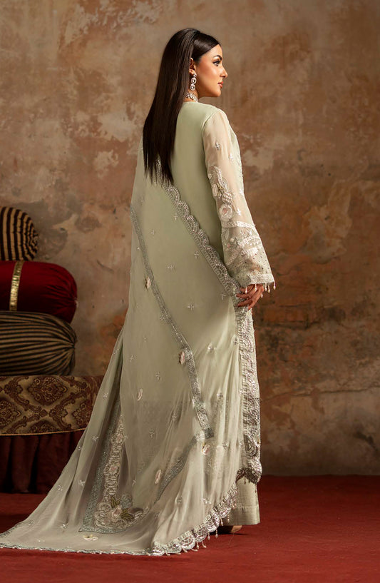 Zarqon by Zebtan Embroidered Chiffon Unstitched 3 Piece Suit - ZQ-02 - ZBT25ZQ - Pista Green - Luxury Collection