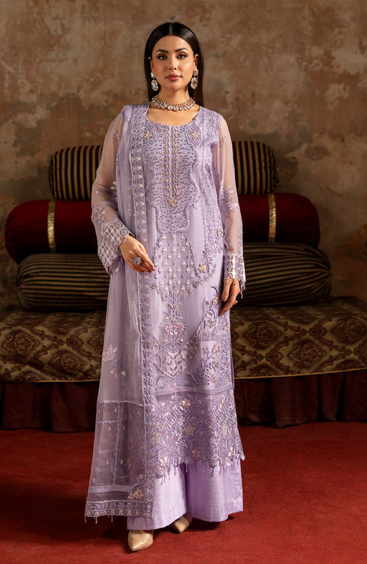 Zarqon by Zebtan Embroidered Chiffon Unstitched 3 Piece Suit - ZQ-01 - ZBT25ZQ - Purple - Luxury Collection