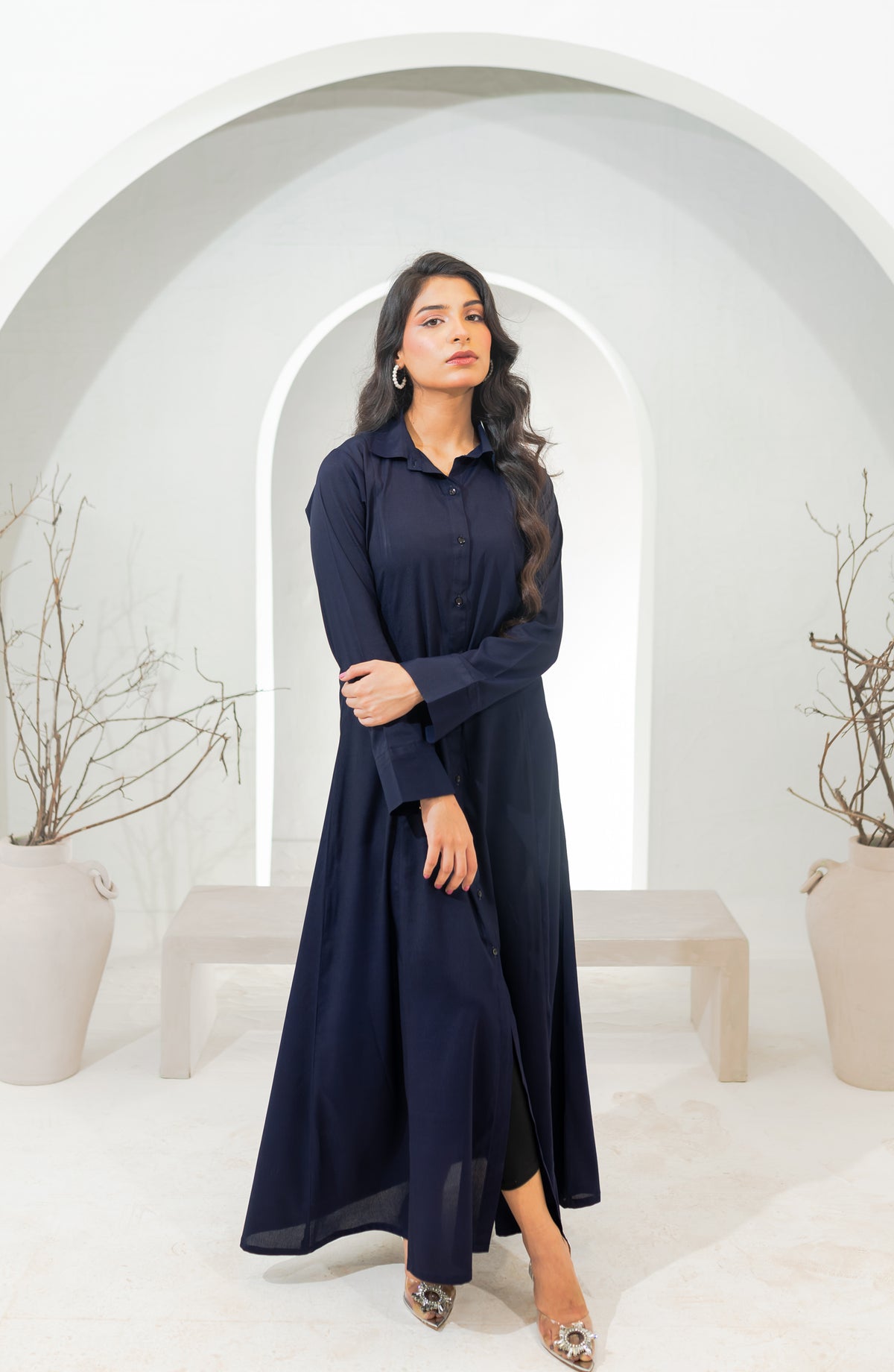 Zauk Basics Solid Printed Wrinkle-free crepe Stitched 1 Piece Dress - French Navy - ZK25BSO - Casual Collection