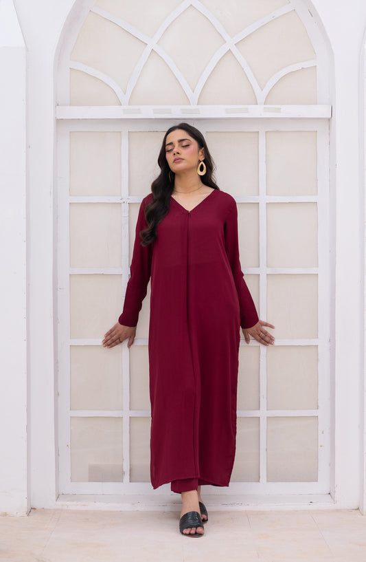 Zauk Ghazal Solid Georgette Stitched 2 Piece Co-ord Set - Magenta - ZK26GHL - Casual Collection