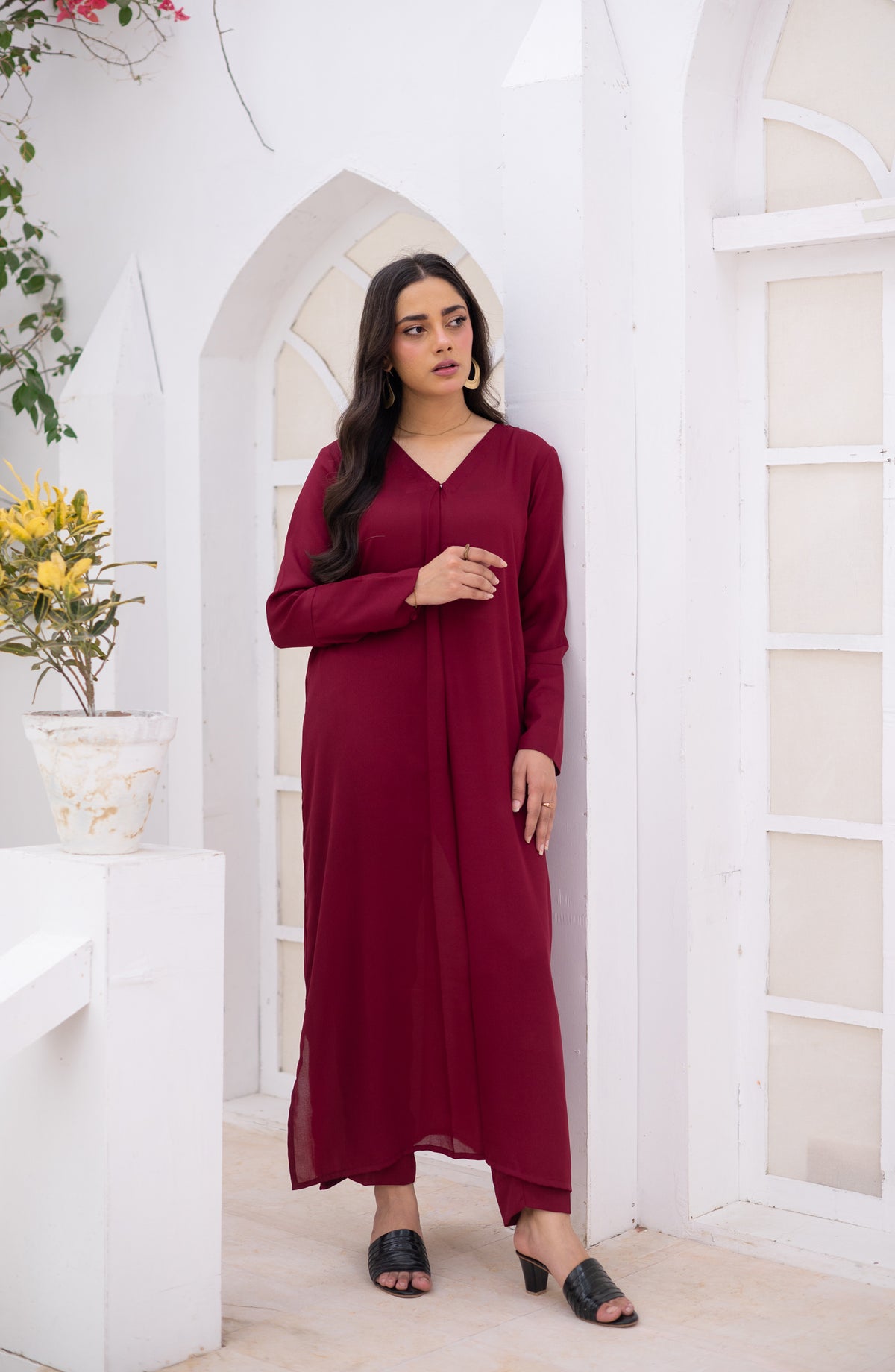 Zauk Ghazal Solid Georgette Stitched 2 Piece Co-ord Set - Magenta - ZK26GHL - Casual Collection