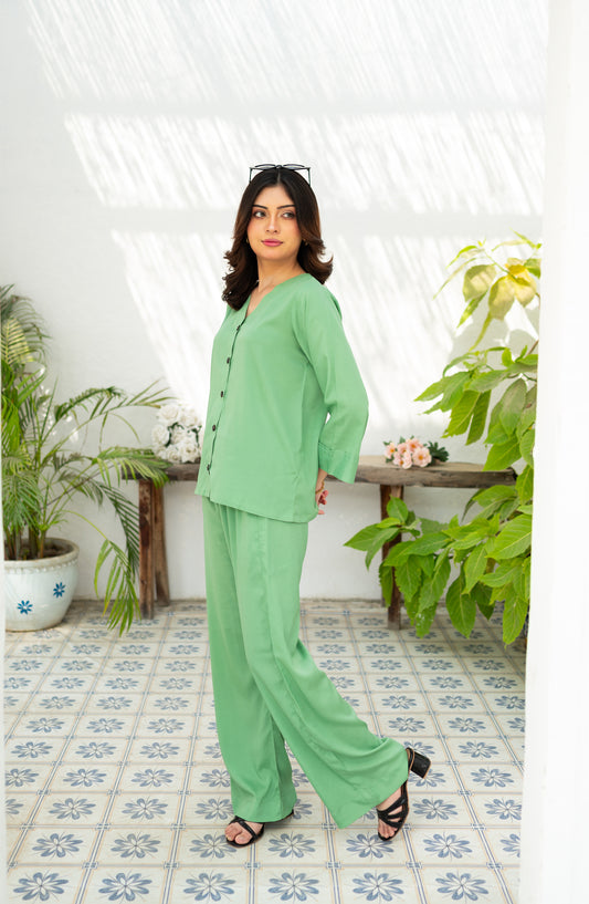 Zauk Printed Wrinkle-free Crepe Stitched 2 Piece Suit - Green Goddess - ZK25CAS - Green - Casual Collection