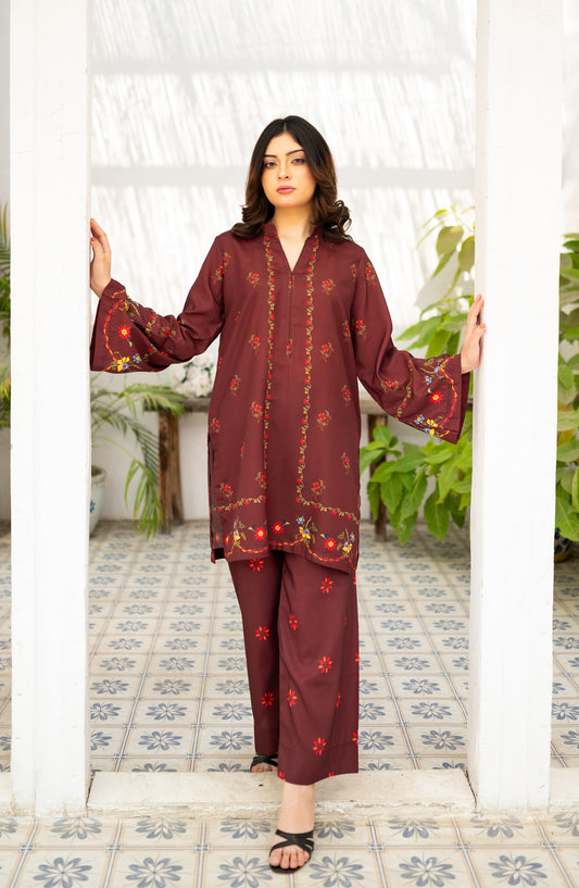 Zauk Printed Poly Lawn Stitched 2 Piece Suit - Cherry Charm - ZK25CAS - Maroon - Casual Collection