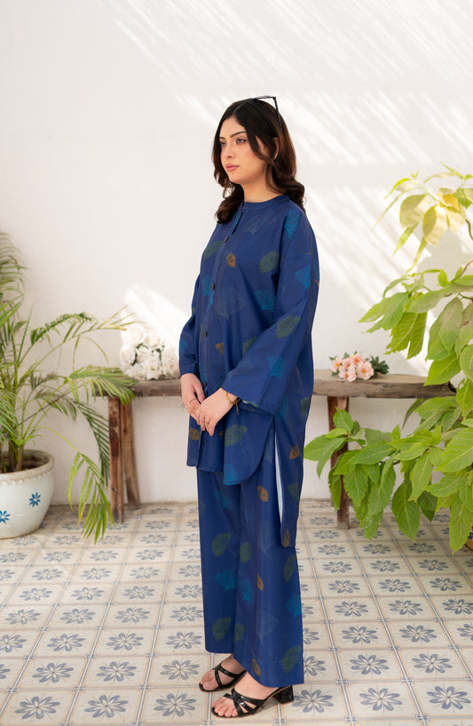Zauk Printed wrinkle-free crepe Stitched 2 Piece Suit - Navy Blue Vector - ZK26FSN - Casual Collection
