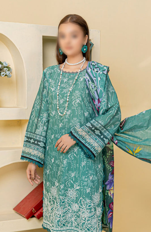 Zauq Embroidered Lawn Unstitched 3 Piece Suit - Design-10 - AK25ZQ2 - Green - Summer Collection