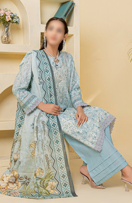 Zauq Embroidered Lawn Unstitched 3 Piece Suit - Design-09 - AK25ZQ2 - Blue - Summer Collection