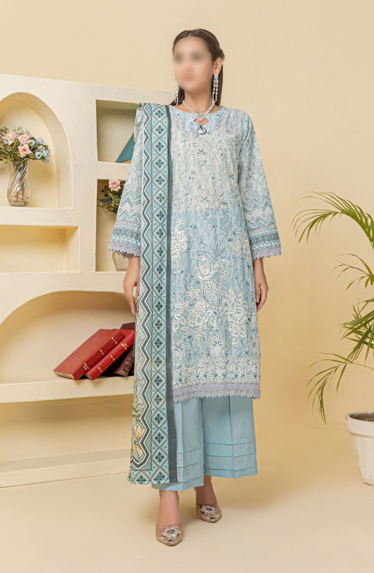 Zauq Embroidered Lawn Unstitched 3 Piece Suit - Design-09 - AK25ZQ2 - Blue - Summer Collection