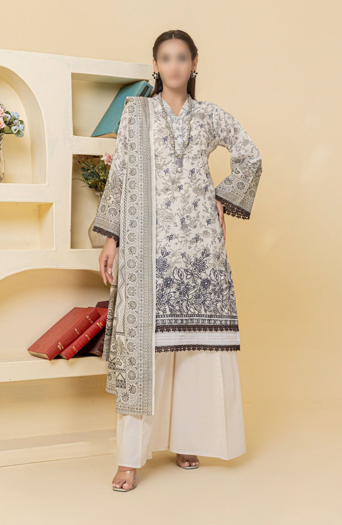 Zauq Embroidered Lawn Unstitched 3 Piece Suit - Design-08 - AK25ZQ2 - Grey - Summer Collection
