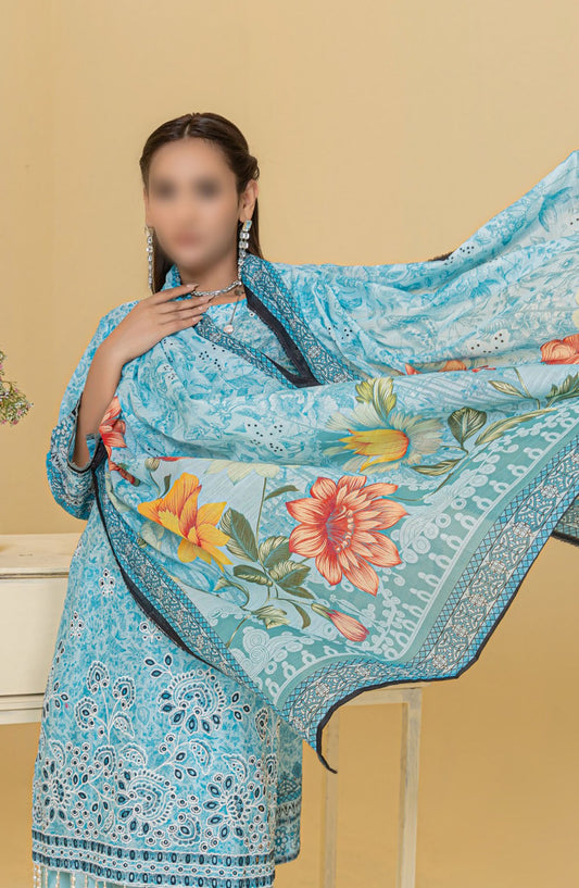 Zauq Embroidered Lawn Unstitched 3 Piece Suit - Design-07 - AK25ZQ2 - Blue - Summer Collection