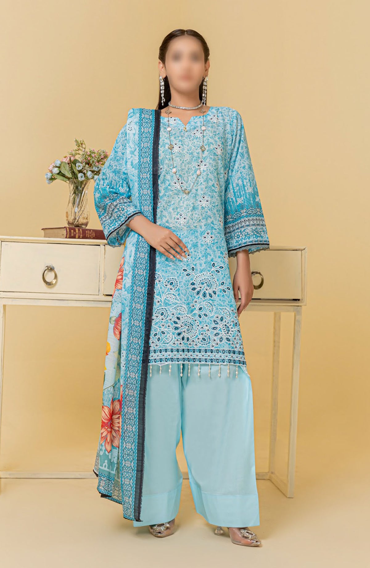 Zauq Embroidered Lawn Unstitched 3 Piece Suit - Design-07 - AK25ZQ2 - Blue - Summer Collection