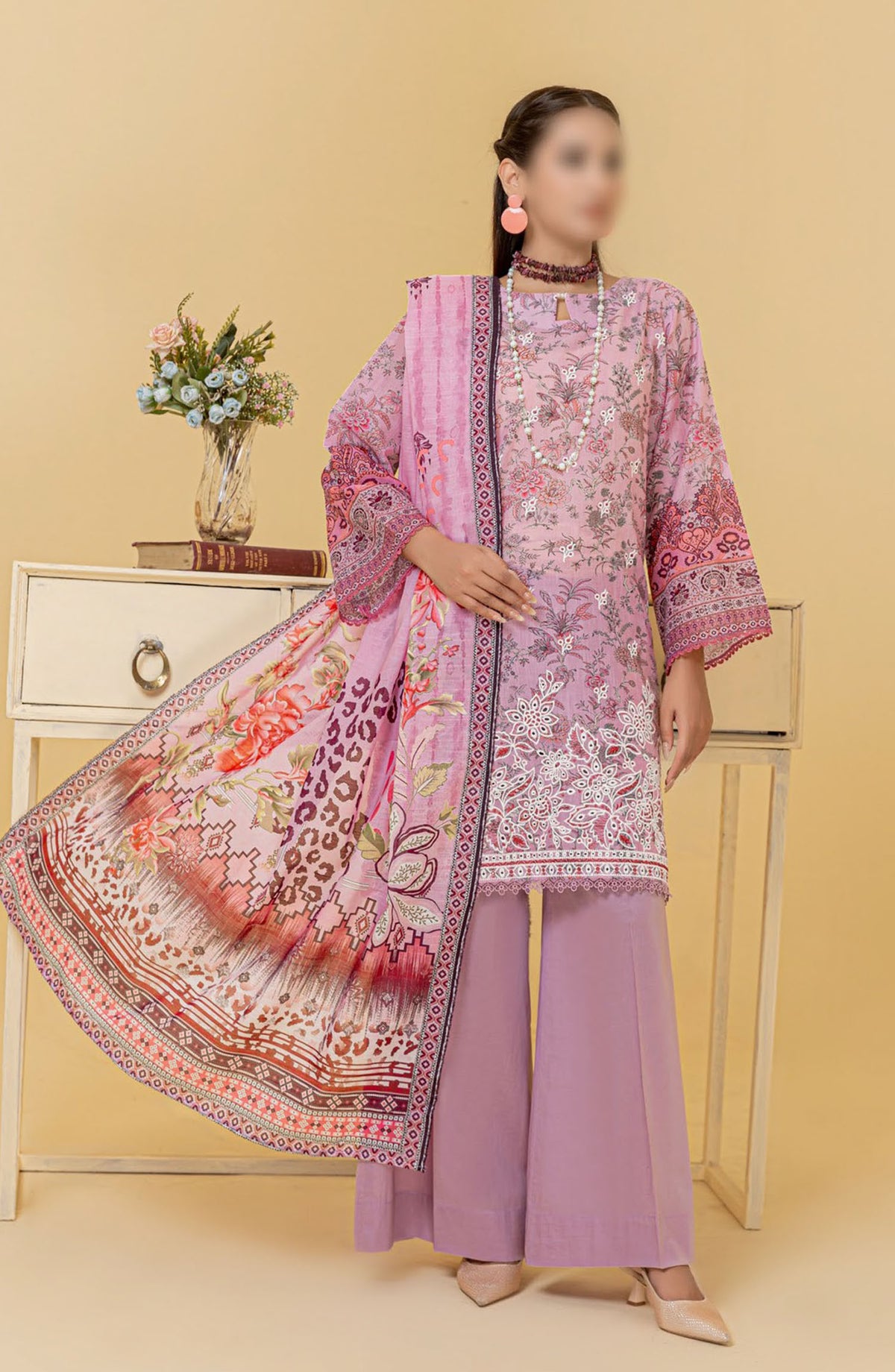 Zauq Embroidered Lawn Unstitched 3 Piece Suit - Design-06 - AK25ZQ2 - Pink - Summer Collection