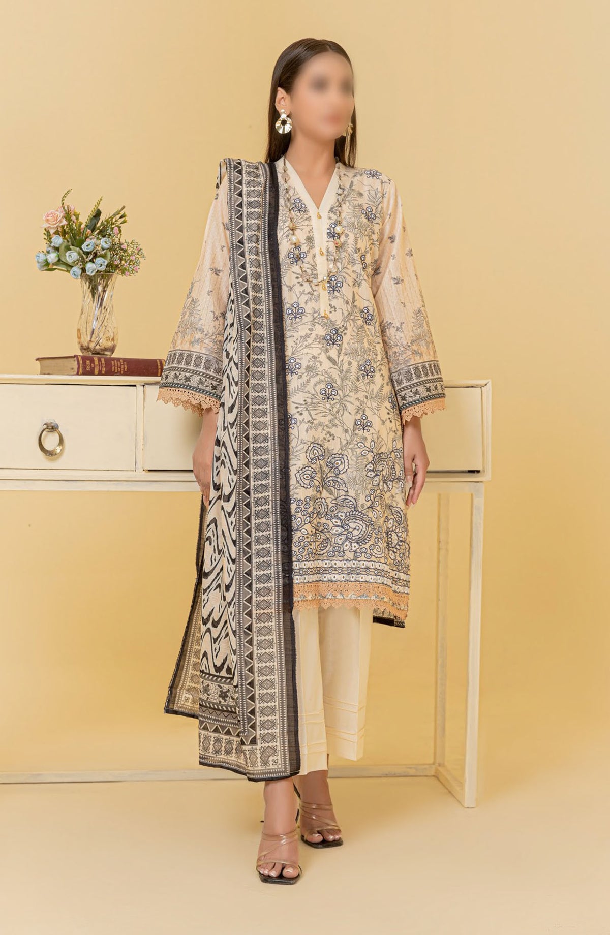 Zauq Embroidered Lawn Unstitched 3 Piece Suit - Design-05 - AK25ZQ2 - Blue - Summer Collection