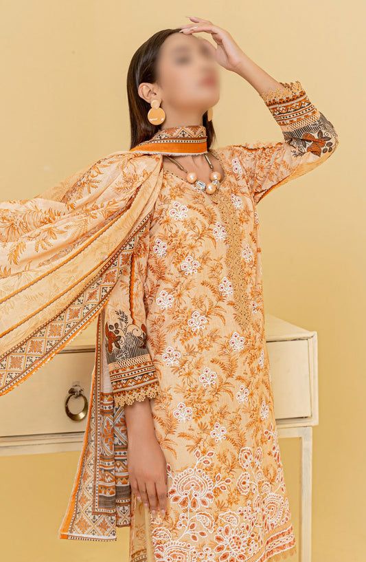 Zauq Embroidered Lawn Unstitched 3 Piece Suit - Design-04 - AK25ZQ2 - Orange - Summer Collection