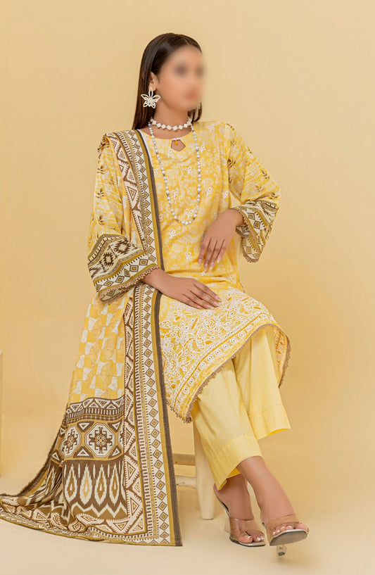 Zauq Embroidered Lawn Unstitched 3 Piece Suit - Design-03 - AK25ZQ2 - Yellow - Summer Collection