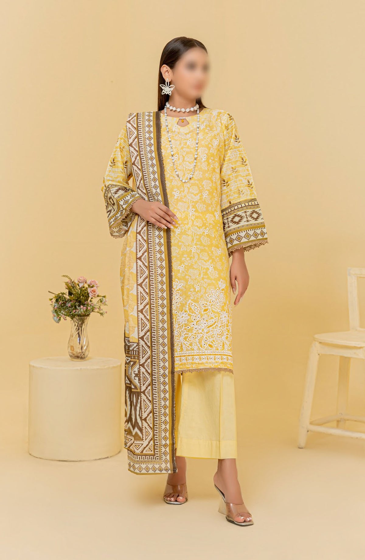 Zauq Embroidered Lawn Unstitched 3 Piece Suit - Design-03 - AK25ZQ2 - Yellow - Summer Collection