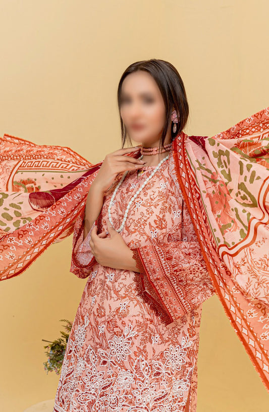 Zauq Embroidered Lawn Unstitched 3 Piece Suit - Design-02 - AK25ZQ2 - Pink - Summer Collection