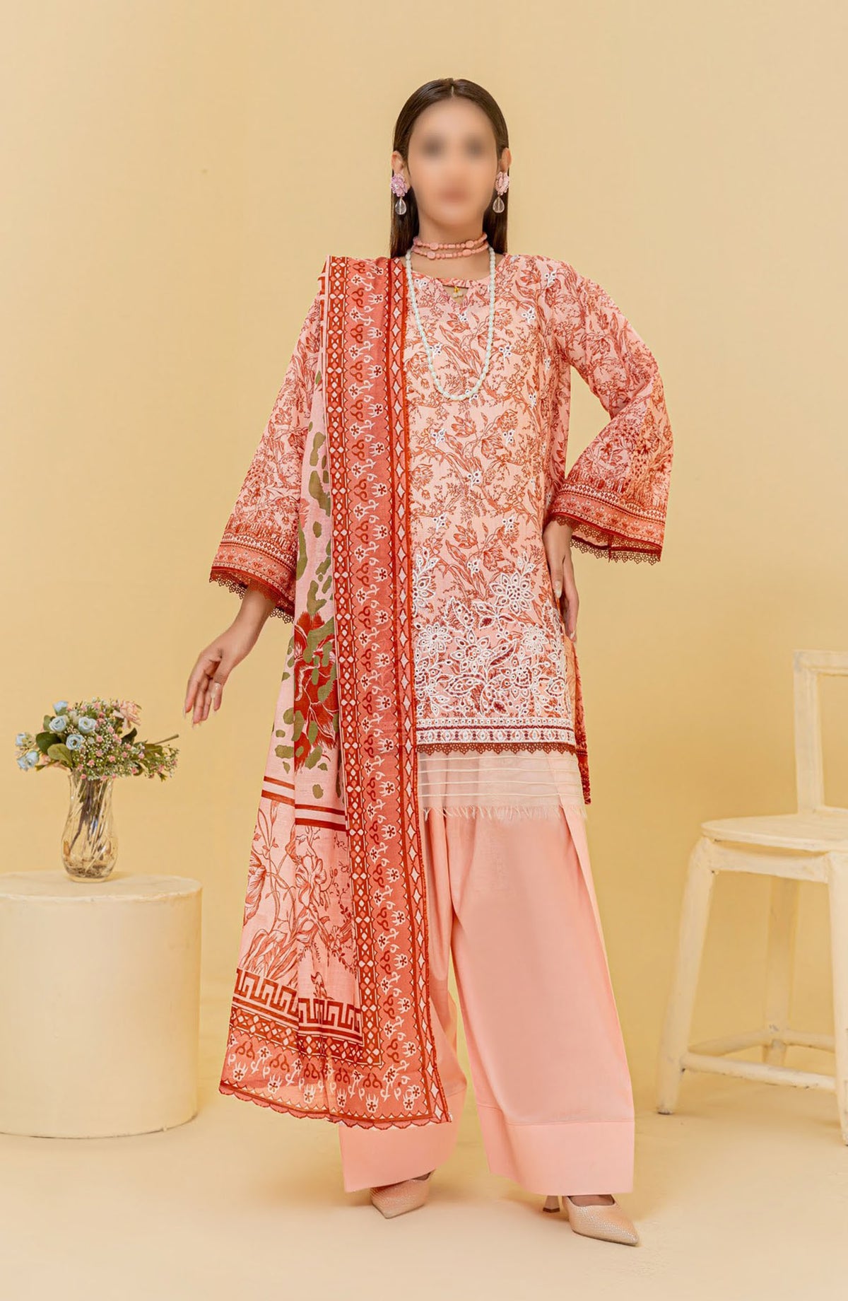 Zauq Embroidered Lawn Unstitched 3 Piece Suit - Design-02 - AK25ZQ2 - Pink - Summer Collection
