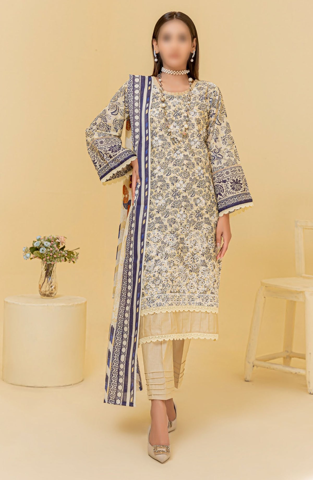 Zauq Embroidered Lawn Unstitched 3 Piece Suit - Design-01 - AK25ZQ2 - Blue - Summer Collection