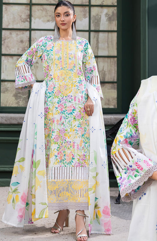 Zeal by Sanam Saeed Embroidered Lawn Unstitched 3 Piece Suit - D-08 - SS26ZL - White - Summer Collection