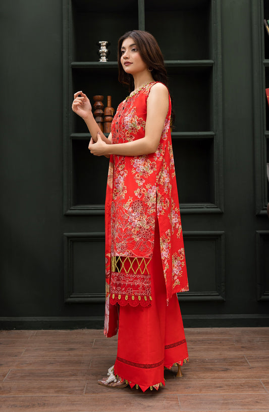 Zeal by Sanam Saeed Embroidered Lawn Unstitched 3 Piece Suit - D-04 - SS26ZL - Orange - Summer Collection