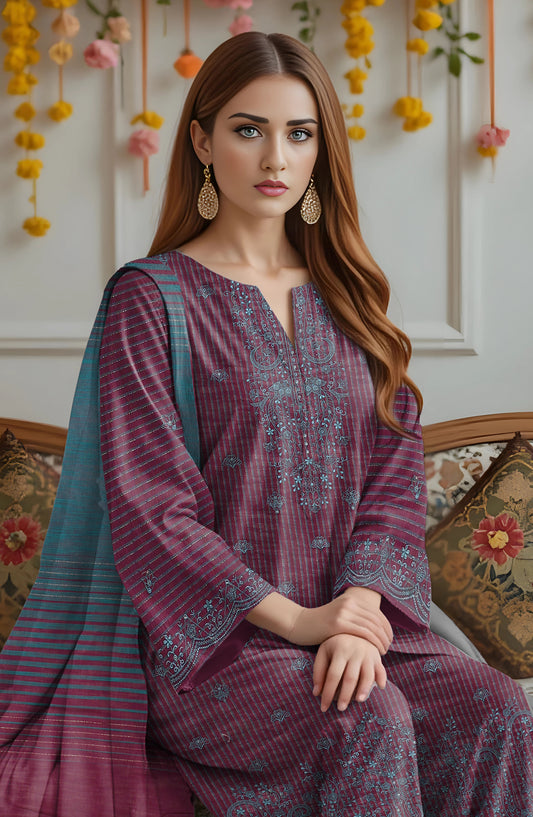 Zeen Ara Luxury Embroidered Khaddar Unstitched 3 Piece Suit - Design-01 - ZN25KH - Pink - Winter Collection