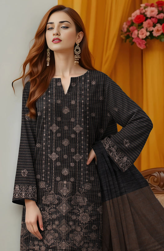 Zeen Ara Luxury Embroidered Khaddar Unstitched 3 Piece Suit - Design-02 - ZN25KH - Black - Winter Collection