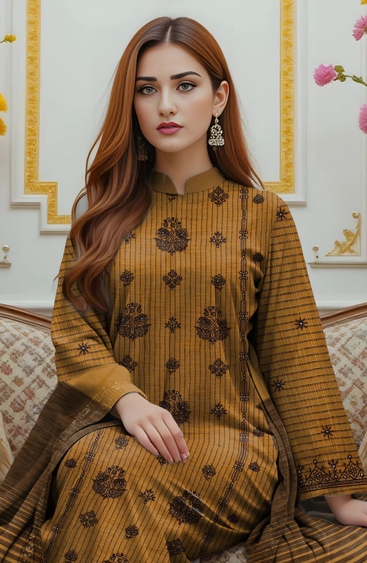 Zeen Ara Luxury Embroidered Khaddar Unstitched 3 Piece Suit - Design-03 - ZN25KH - Mustard - Winter Collection