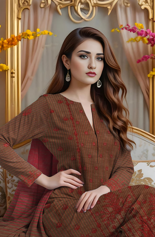 Zeen Ara Luxury Embroidered Khaddar Unstitched 3 Piece Suit - Design-05 - ZN25KH - Brown - Winter Collection