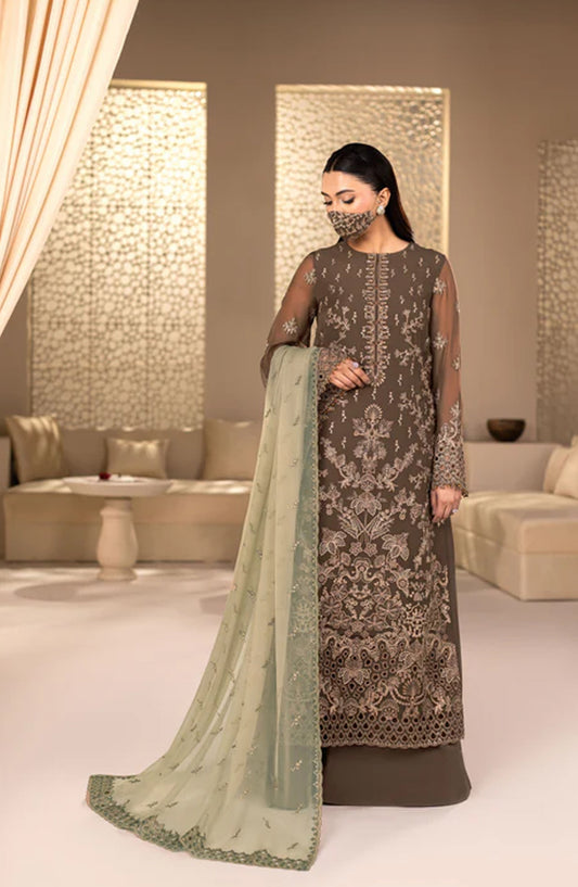 Zeenat Kuch Khas by Flossie Embroidered Chiffon Unstitched 3 Piece Suit - ZE-110 - FLS26ZN - Brown - Festive Collection