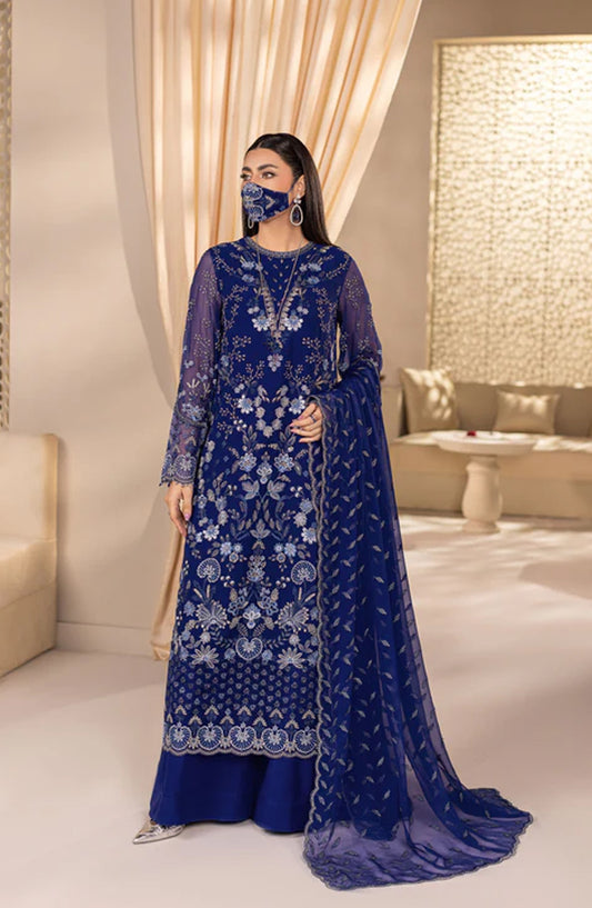 Zeenat Kuch Khas by Flossie Embroidered Chiffon Unstitched 3 Piece Suit - ZE-108 - FLS26ZN - Blue - Festive Collection