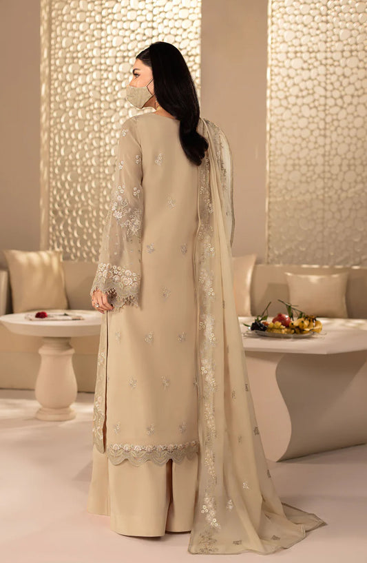 Zeenat Kuch Khas by Flossie Embroidered Chiffon Unstitched 3 Piece Suit - ZE-107 - FLS26ZN - Fawn - Festive Collection