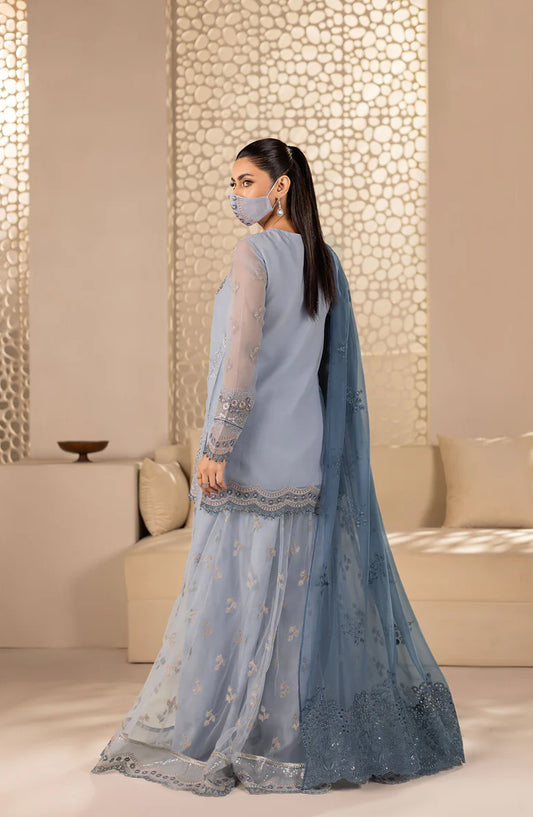 Zeenat Kuch Khas by Flossie Embroidered Chiffon Unstitched 3 Piece Suit - Z E-103 B - FLS26ZN - Blue - Festive Collection