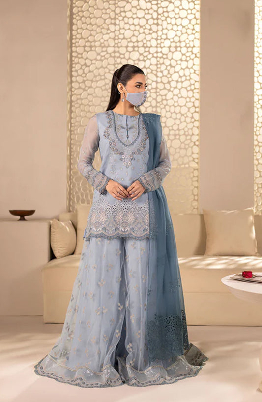 Zeenat Kuch Khas by Flossie Embroidered Chiffon Unstitched 3 Piece Suit - Z E-103 B - FLS26ZN - Blue - Festive Collection