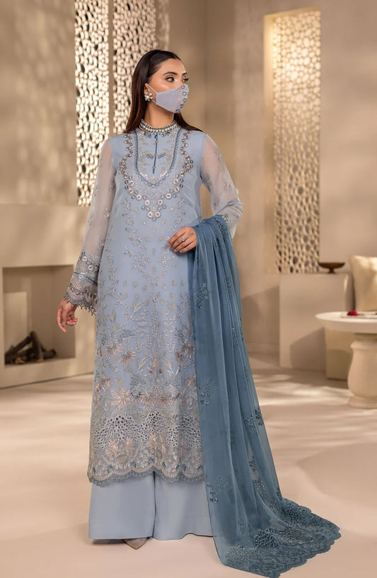 Zeenat Kuch Khas by Flossie Embroidered Chiffon Unstitched 3 Piece Suit - ZE-103 - FLS26ZN - Blue - Festive Collection