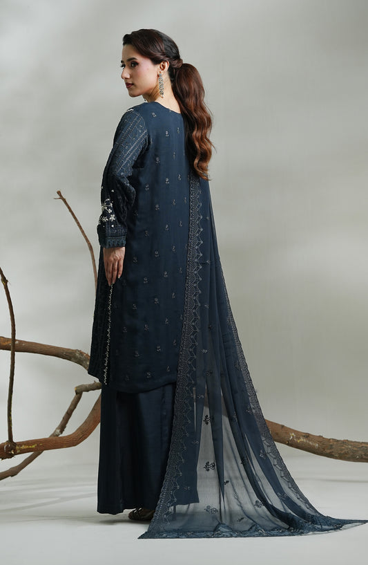 Zeenat by Guzel Embroidered Chiffon Stitched 3 Piece Suit - Zamira - GUZ26ZN - Blue - Festive Collection