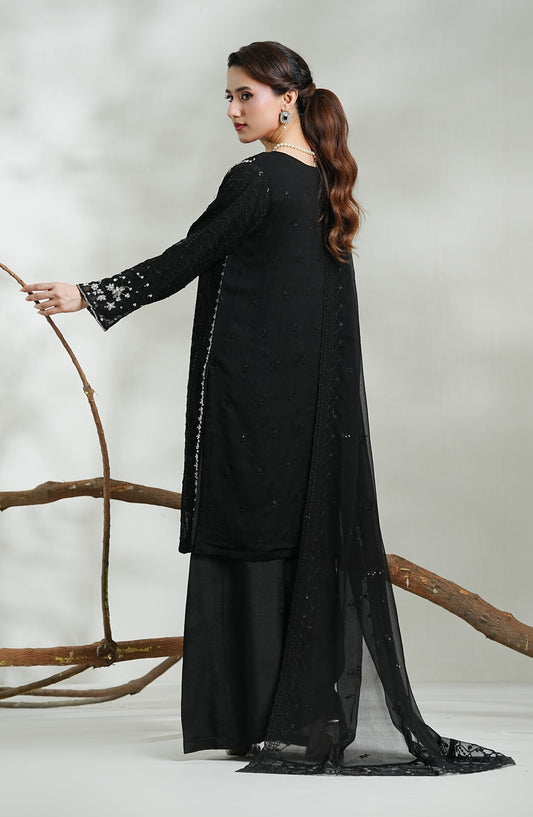 Zeenat by Guzel Embroidered Chiffon Stitched 3 Piece Suit - Nisah - GUZ26ZN - Black - Festive Collection