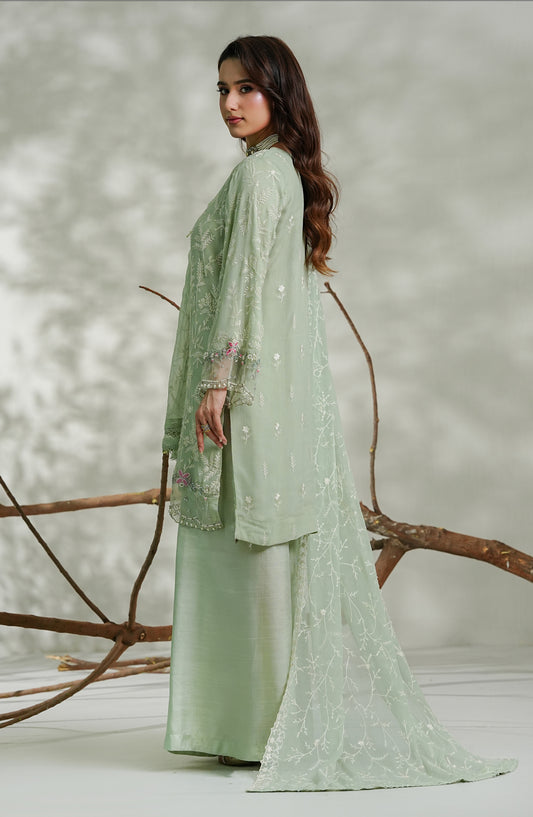 Zeenat by Guzel Embroidered Chiffon Stitched 3 Piece Suit - Reem - GUZ26ZN - Green - Festive Collection