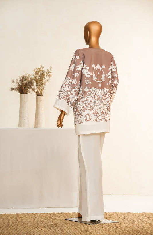 Zehaina by Amna Khadija Digital Printed Poly Swiss Stitched 3 Piece Set - AKZ-06 - AM25ZEH - Brown & White - Casual Collection
