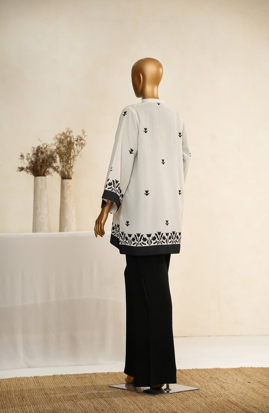 Zehaina by Amna Khadija Digital Printed Poly Swiss Stitched 3 Piece Set - AKZ-04 - AM25ZEH - White & Black - Casual Collection