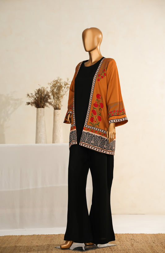 Zehaina by Amna Khadija Digital Printed Poly Swiss Stitched 3 Piece Set - AKZ-01 - AM25ZEH - Mustard & Black - Casual Collection
