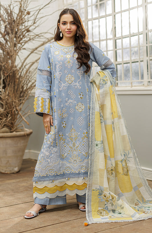 Zellbury Embroidered Cotton Unstitched 3 Piece Suit - WUC25E34041 - ZB26CH - Blue - Summer Collection