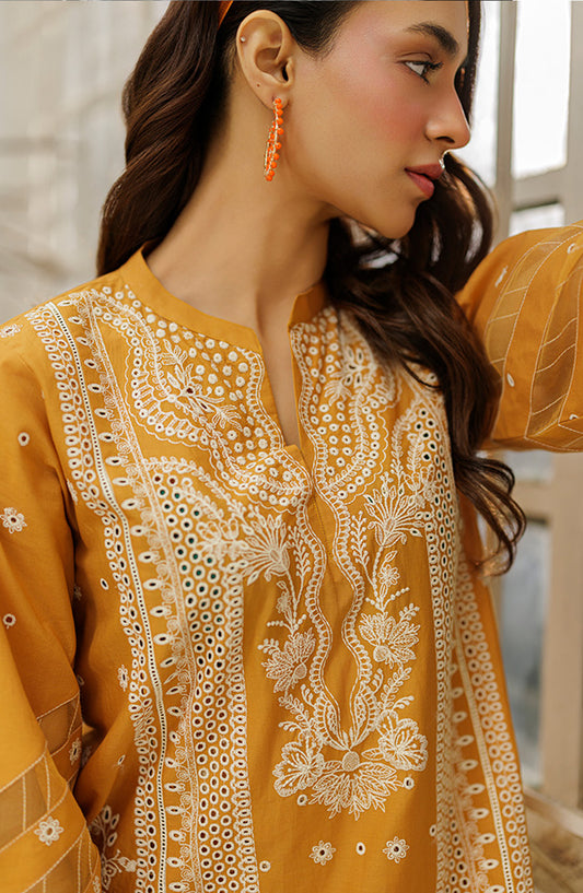 Zellbury Embroidered Cotton Unstitched 3 Piece Suit - WUC25E34032 - ZB26CH - Mustard - Summer Collection