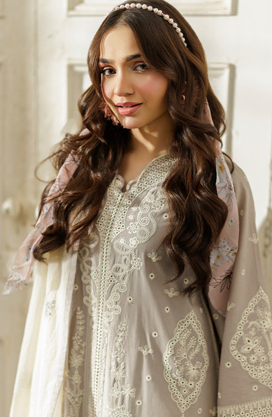 Zellbury Embroidered Cotton Unstitched 3 Piece Suit - WUC25E34024 - ZB26CH - Grey - Summer Collection