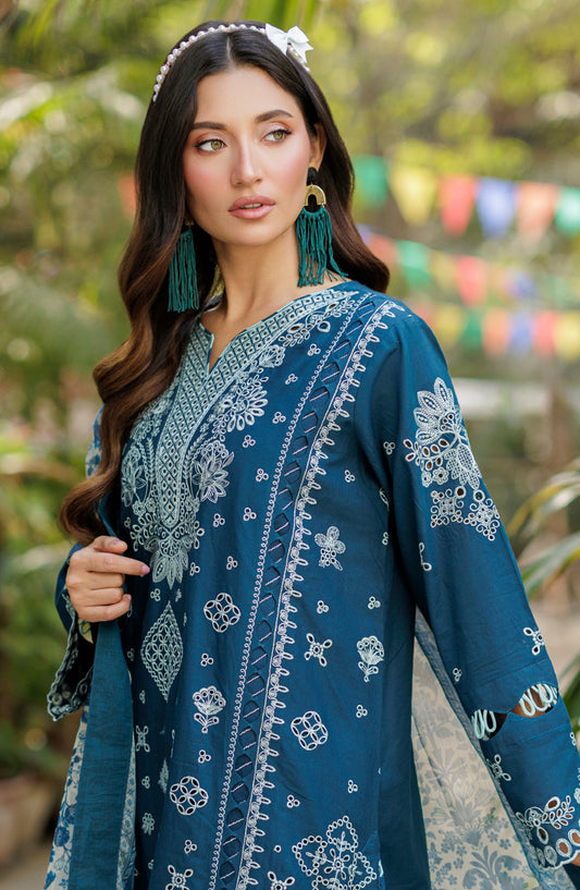 Zellbury Embroidered Cotton Unstitched 3 Piece Suit - WUC25E34016 - ZB26CH - Teal - Summer Collection