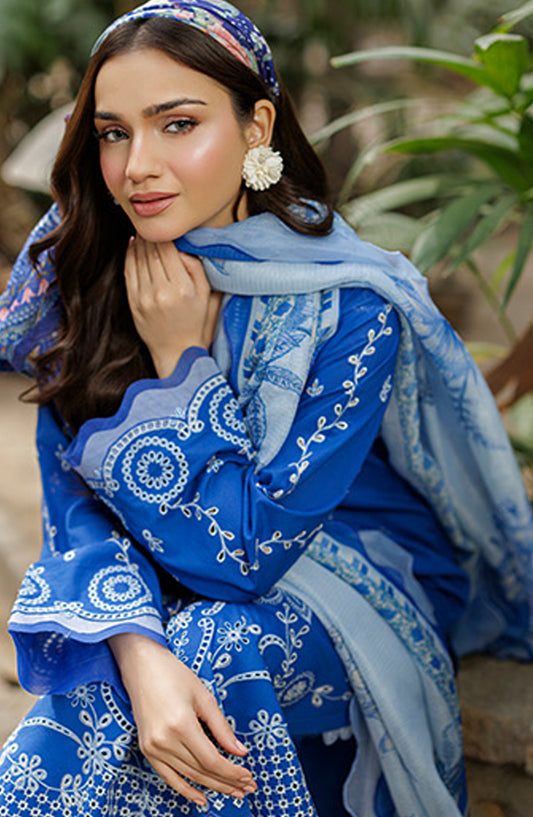 Zellbury Embroidered Cotton Unstitched 3 Piece Suit - WUC25E34043 - ZB26CH - Blue - Summer Collection