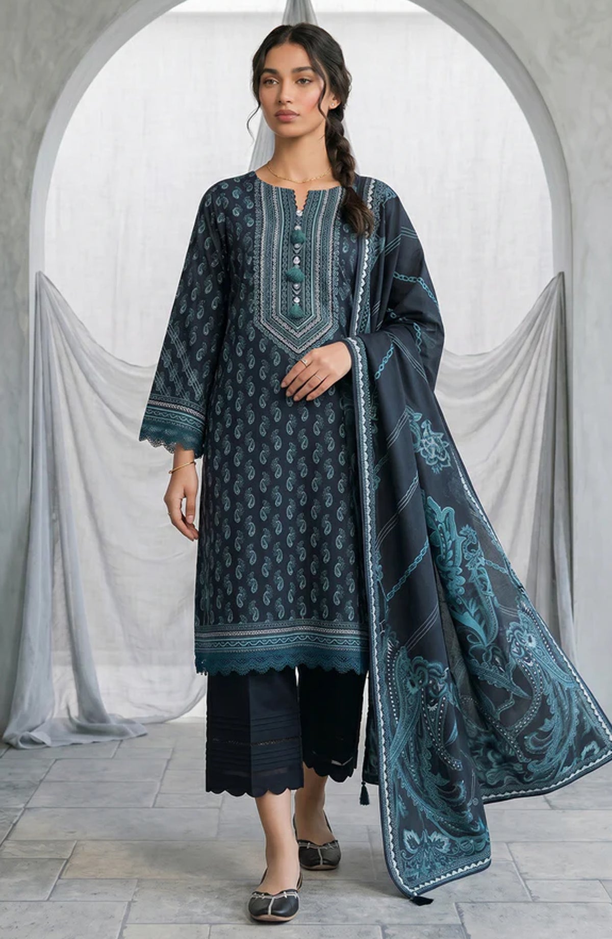 Zellbury Monochrome Printed Lawn Unstitched 3 Piece Suit - WUS26X31077 - ZB26CRM - Black - Summer Collection