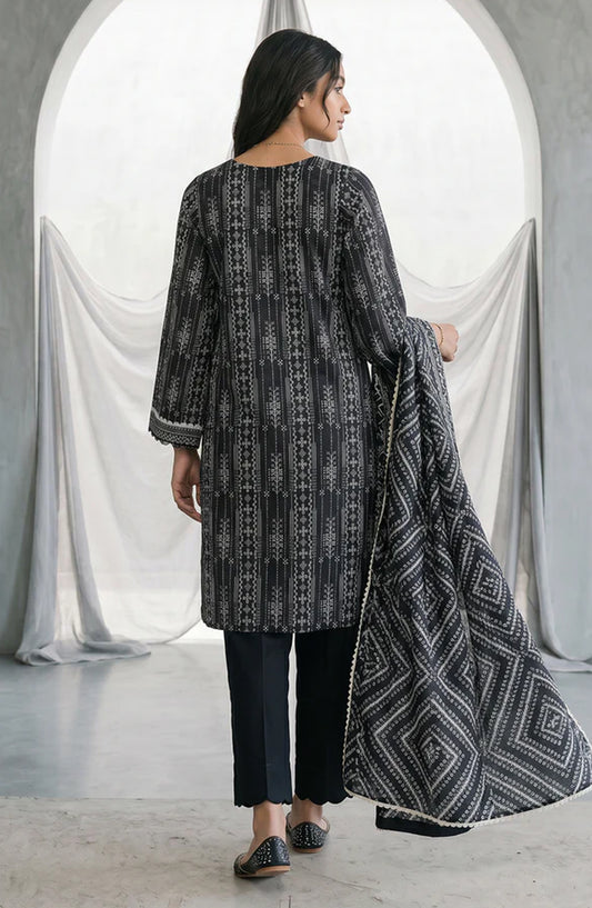Zellbury Monochrome Printed Lawn Unstitched 3 Piece Suit - WUS26X31142 - ZB26CRM - Black - Summer Collection