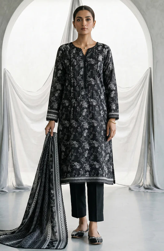 Zellbury Monochrome Printed Lawn Unstitched 3 Piece Suit - WUS26X31080 - ZB26CRM - Black - Summer Collection
